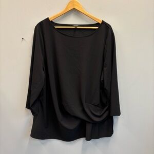 Talbots Plus 3X Top Blouse Black 3/4 Sleeve Side ruching